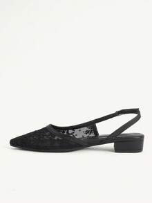 CUCCOO CHICEST Giày nữ mũi nhọn đế dày màu đen, quai lưới, gợi cảm, thanh lịch, phù hợp với váy, hàng ngày, dự tiệc, giày bệt, giày slingback. - Màu đen (không gian bên) - Xem 5