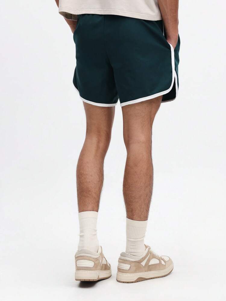 Men's Casual Piping Detail Curved Hem Retro Style Summer Athletic Shorts With Contrast White Trim