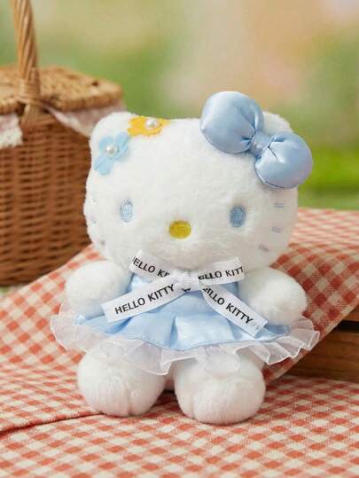 POKOJA LAND HELLO KITTY AND FRIENDS | 蓝色小猫毛绒玩具，可爱小猫吊坠，花朵蓝色裙子小猫，毛绒柔软时尚包包吊坠饰品，钥匙链配件，礼物伴侣，生日礼物和节日礼物的完美选择