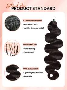 Boho Braids Feather Crochet Human Hair Body Wave Human Hair Extensions Pre Separated Knotless Handmade Bundles Crochet Hair For Braiding Pre Looped 16-22Inch Natural Black - Natural Black - View 3