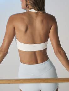 Aralina 休闲运动女士露背健身露脐上衣 - 白色 - 查看 2