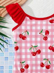 SHEIN 女婴休闲可爱美人鱼印花吊带泳衣，适合夏季穿着 - 彩色 - 查看 8