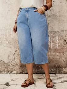 EMERY ROSE Mature Denim Quần short denim dáng rộng, túi xéo, size lớn, phong cách thường ngày, đã qua xử lý giặt, kiểu dáng thoải mái. - Màu xanh lam - Xem 4