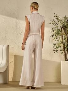 Bóhologie Women Striped Linen Fabric Detailed Blazer And Pant Suit Sets - Beige - View 2