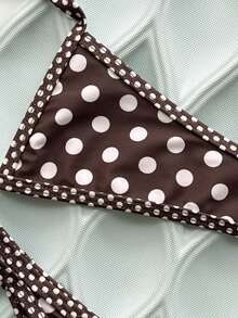 Swim Mod Set de 2 piezas Traje de baño con estampado de lunares sexy para mujer para vacaciones en la playa, bikini con tirantes ajustables y espalda descubierta sin relleno - Multicolor - Ver 5