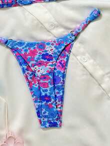 Swim Mod 2pcs/Set Colorful Print Micro Triangle Bikini Bottoms, Sexy Style Zestiva Swimsuit Zebra Bikini Set Zoo Outfit Women Coachella Zip Lining Outfit Holiday Summer - Multicolor - View 8