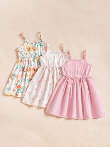 SHEIN Đầm hai dây in hoa cho bé gái - Nhiều màu - Xem 1