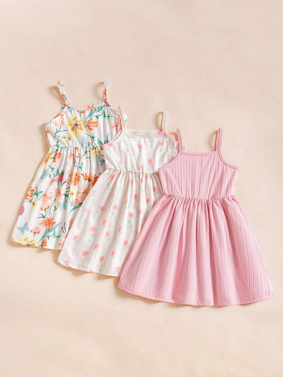 SHEIN Đầm hai dây in hoa cho bé gái - Nhiều màu - Xem 1