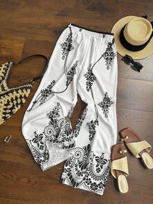 Sweetra Women's Spring/Summer New Design Sense High Street Retro Sexy Slim Fit Ruffled Elegant Vacation Versatile Comfortable Printed Long Pants - White - View 4