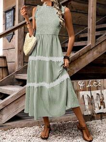 EMERY ROSE Women's Fashion Frill Trim Sleeveless Dress - Green - View 6