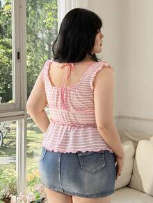 CovetEZ Plus Size Cute Frill Trim Vacation Camisole - Pink - View 2