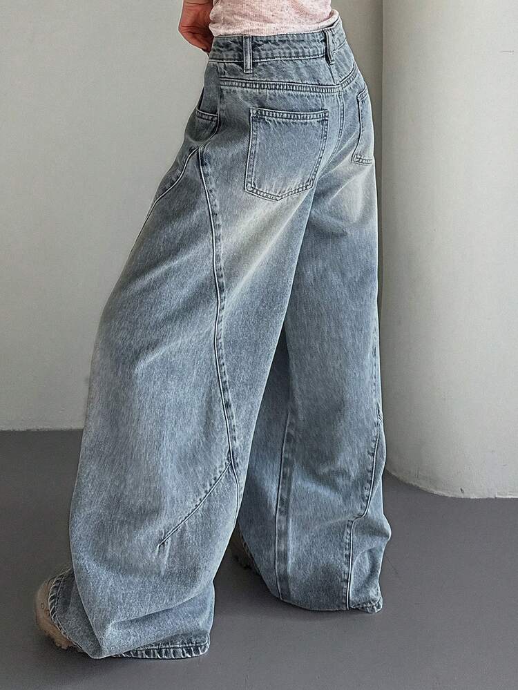 Women's Loose Split Curved Cowboy Jeans, Casual Street Style, Spring/Summer