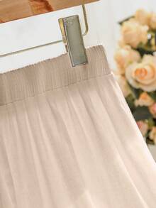 Mulvari 女士弹力腰带镂空刺绣半身裙，春夏款 - 杏色 - 查看 4