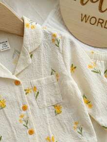 SHEIN Babygirl Cute Casual Bow Tie Striped Long Sleeve Pajama Set Baby Outfits Baby Floral Outfit Gender Neutral Baby Clothes - Multicolor - View 5