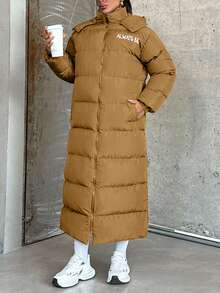 EURMUSE Hooded Keeping Warm Long Padded Coat - Camel - View 3
