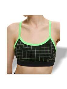 Alo Yoga Bra AIRTECH NEON PLD GRATITUDE Sweat Absorption Breathable Lightweight Soft Elastic Easy To Wash Yoga Sports Women Black/Green W9405R - GREEN/BLACK - Màu đen / xanh lá cây - Xem 1