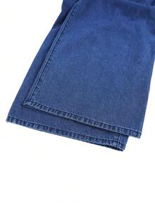 GlowEve Bộ đồ nữ gồm áo yếm vạt lệch và quần jeans ống rộng. - Màu xanh lam - Xem 4