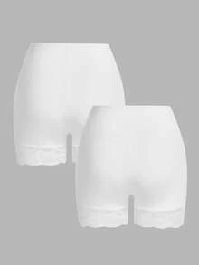 SHEIN Essnce Set de 2 leggings de encaje con parches para mujer de talla grande - Blanco - Ver 2