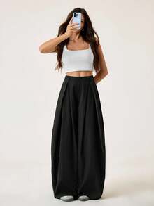 SHEIN Tall 女士夏季复古休闲嬉皮街头风宽松军绿色裤子 - 黑色 - 查看 8