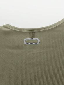 Manfinity RebelGame Men's Street Fashion Knitted Crew Neck Letter Print Long Sleeve T-Shirt - Olive Green - View 5