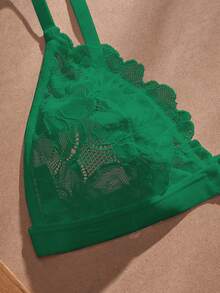 Crystal Vow 2pcs Sexy Lace Patchwork Front Closure Lingerie Set For Women - Green - View 6