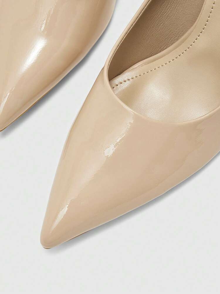 CUCCOO BIZCHIC Women's Apricot Elegant Pointed Toe High Heel Pumps, Sexy Patent Leather Thick Heels Versatile Pumps, Charming Party Sexy Chunky High Heels Fashion Pumps, Suitable For Office, Outdoor, Wedding, Banquet, Party, Spring, Easter