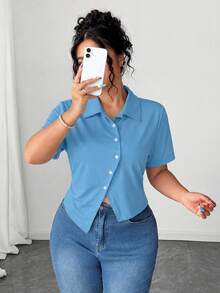 Elenzga 女士修身T恤，休闲夏季款 - 藍色 - 查看 3