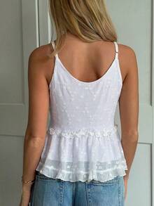 CovetEZ 女士白色蕾丝衬衫，甜美浪漫，适合春、夏、秋、冬四季穿着，也适合圣诞派对、度假、居家、街头和海滩休闲穿着。白色荷叶边系带蕾丝吊带背心，可爱夏日上衣，波西米亚风上衣，迷人夏日衬衫。 - 白色 - 查看 2