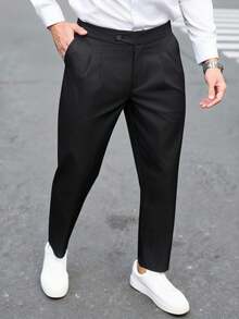 Manfinity Mode 男士商务休闲裤，百搭西装裤，适合商务、通勤和日常休闲穿着 - 黑色 - 查看 7