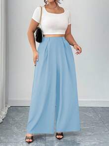Elenzga Celana Panjang Hitam Nyaman dengan Pinggang Elastis dan Kaki Lebar, Cocok untuk Perjalanan dan Bisnis, Terlaris untuk Musim Semi, Musim Panas, dan Musim Gugur, Ukuran Besar - Baby Blue - View 4