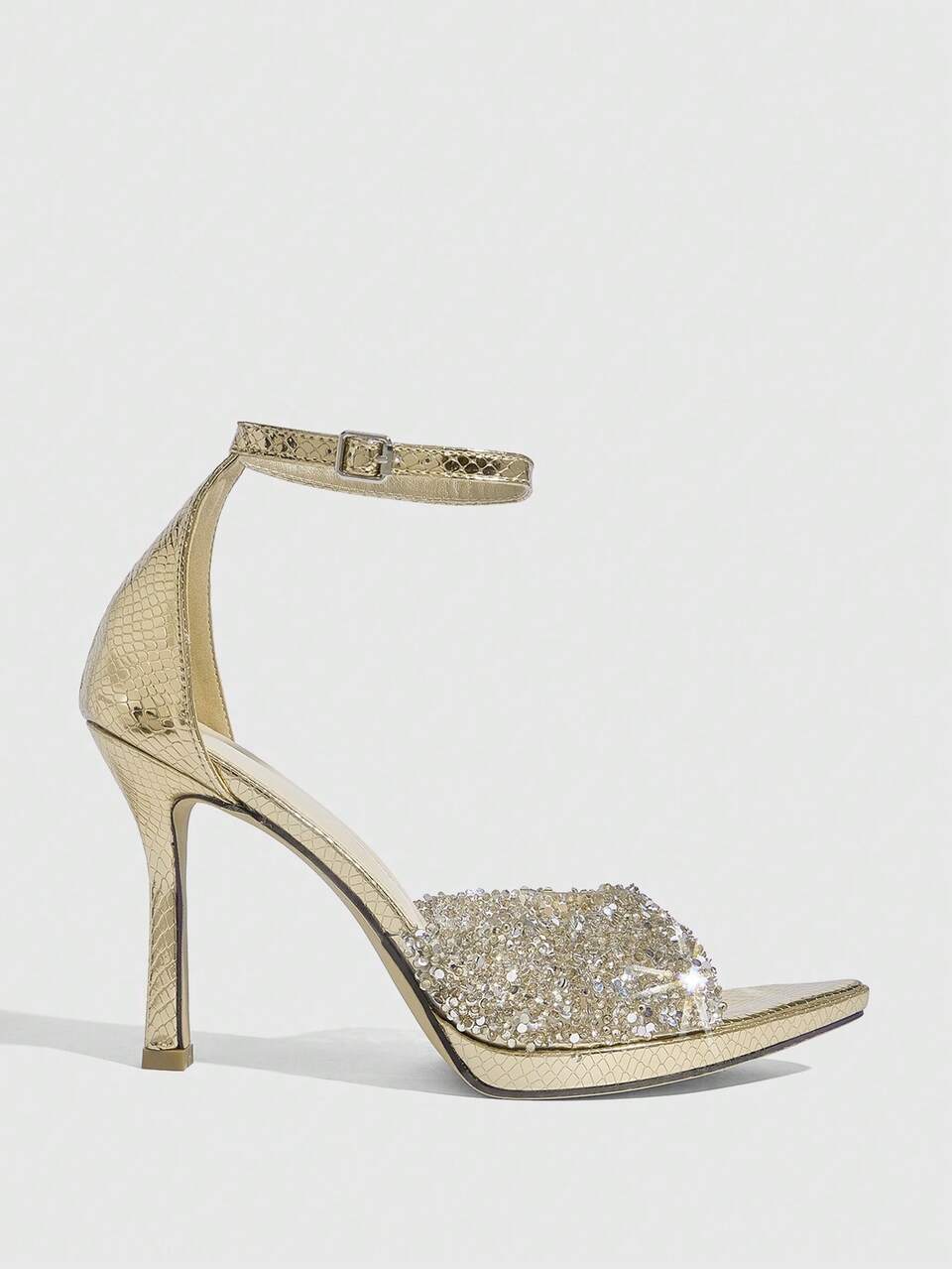 CUCCOO SZL Ladies' New Low-Platform Rhinestone Pointed Stiletto Gorgeous High Heels With Open-Toed Sandals, Suitable For Banquets, Parties, Weddings, And Proms Summer Shoes