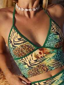 Swim Vcay 2026春夏吊带蓝杏色撞色三角杯高腰短裤甜美女士两件式比基尼泳衣 - 彩色 - 查看 4