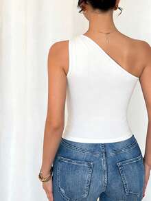 Franclia 女士黑色性感金属褶皱无袖连体衣 - 白色 - 查看 2