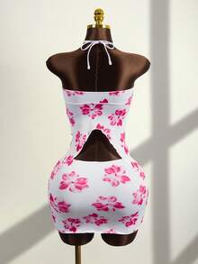 Zestiva Spring/Summer Hot Selling Casual Plant Flower Print Front Center 3D Flower + Ruffle Collar Anti-Slip Top + Plant Flower Print Side Ruched Midi Skirt Women Casual Suit - Multicolor - View 2