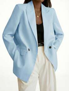 Aveloria Modichic 女士简约优雅通勤披肩领双排扣西装外套 - 淺藍色 - 查看 3