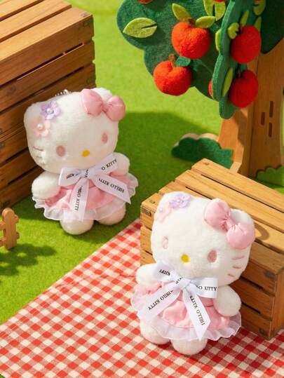 POKOJA LAND HELLO KITTY AND FRIENDS | 粉色花朵小猫毛绒娃娃连衣裙小猫吊坠柔软面料可爱小猫适合搭配手提包、包包和其他拥抱配饰钥匙扣吊坠时尚装饰家居装饰婚礼、派对抛掷娃娃送给朋友和家人的最佳礼物，送给她的完美礼物