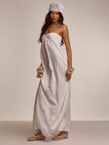 MUSERA Ruched Twist Front Flowy Floor Length Maxi Dress Cute Summer Spring Sexy Going Out Beach Holiday Vacation Honey Tides - White - View 4