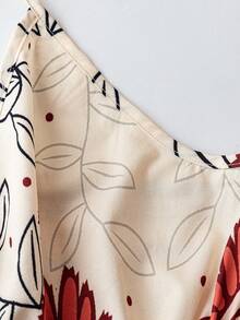 SHEIN PETITE CURVE 海滩度假印花简约舒适吊带裙 - 橘色 - 查看 5