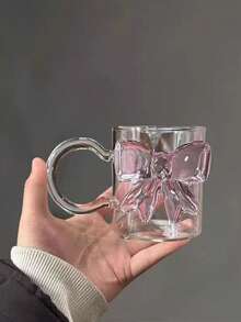 1个3D粉色蝴蝶结玻璃杯 - 少女风耐热咖啡早餐杯，带把手 - 办公饮具 - 彩色 - 查看 1