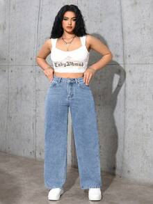 Rivivi Plus Size Women's Non-Stretch Washed Denim Jeans, Retro Vintage Mid-Rise Loose Relaxed Straight Leg Jeans - Light Wash - View 5