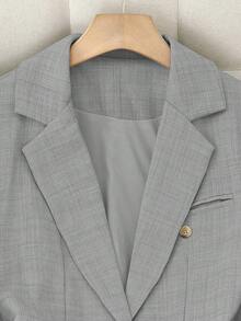 SHEIN Franclia 花卉雪纺长袖长裤休闲通勤套装，四季皆宜 - 灰色 - 查看 6