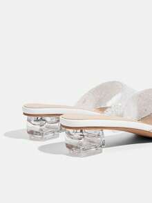 CUCCOO TILAWA Women's Fashion Crystal Glass Rhinestone Decorated High Heel Sandals For Outdoor Events And Parties, Spring Shoes, Spring Break Easter Prom Heels Summer Shoes - White - View 5