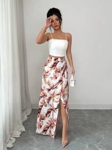 Balvessa Women's Elegant Printed Slit Skirt - Multicolor - View 5