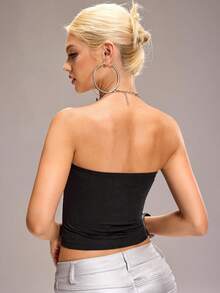 Y2Kool BiGraphic 女士 Y2K 街头风 Baddie 银箔文字抹胸上衣 - 黑色 - 查看 2