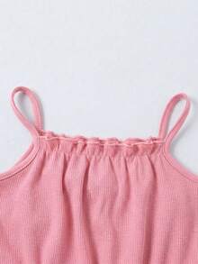 SHEIN Elladie kids Young Girl Vacation Frill Trim Casual Jumpsuit Baby Pink Summer - Pink - View 8