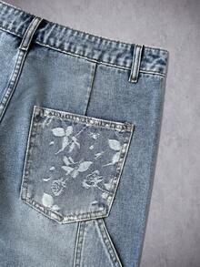 Manfinity EMRG Men's Hip Hop Streetwear Patchwork Design Washed Blue Denim Cargo Shorts - Light Wash - View 5