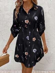 SHEIN Clasi 女士秋冬时尚百搭通勤印花衬衫裙 - 黑色 - 查看 8