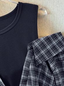 SHEIN Franclia Áo sơ mi nữ tay dài trễ vai thanh lịch kiểu vintage đa năng - Màu xanh hải quân - Xem 4