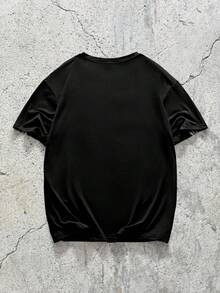 EVRINFINITE 男士黑色字母印花圓領T恤，街頭風，夏季，輕量透氣涼爽，休閒舒適，日常穿著，送給父親/丈夫的禮物 - 黑色 - 查看 2