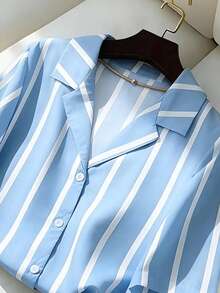 Franclia New V-Neck Slimming Short Sleeve Blouse For Women, Spring/Autumn - Multicolor - View 4